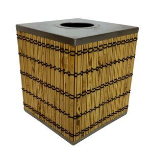 Global Home Bamboo & Metal Square Tissue Box Cover Bathroom Decor